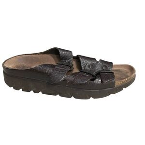 MEPHISTO Zach Leather Cork Sandals Dark Brown Full Grain 39